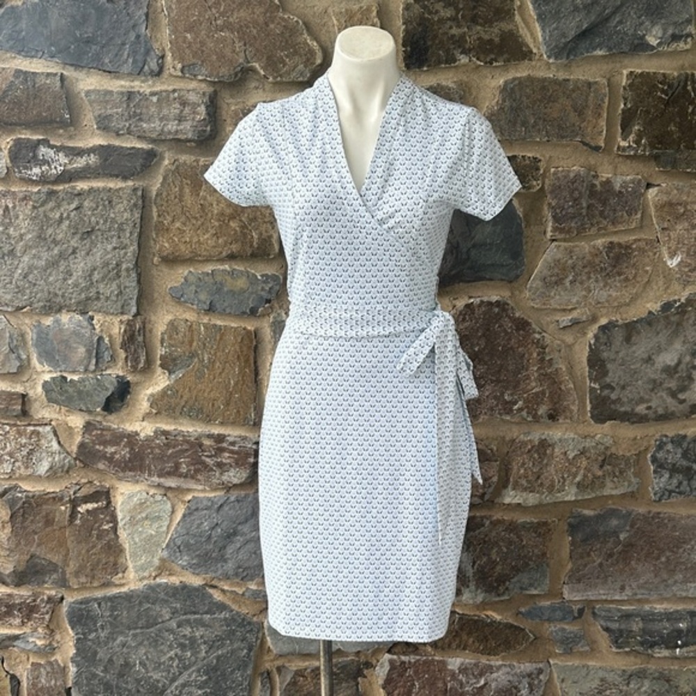 Peter Millar Wrap Dress Blue White Print Short Sleeve Size Small UPF 50+ size S
